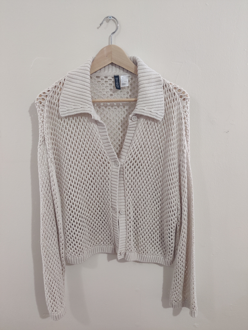 H&M Cream Open-Knit Collared Button-Front Cardigan - Picture 1 of 1